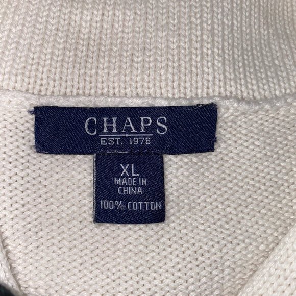 XL Chaps Ralph Lauren Knit Shawl Collar Buckle 3/4 Sleeve Pullover Sweater White - Picture 5 of 6